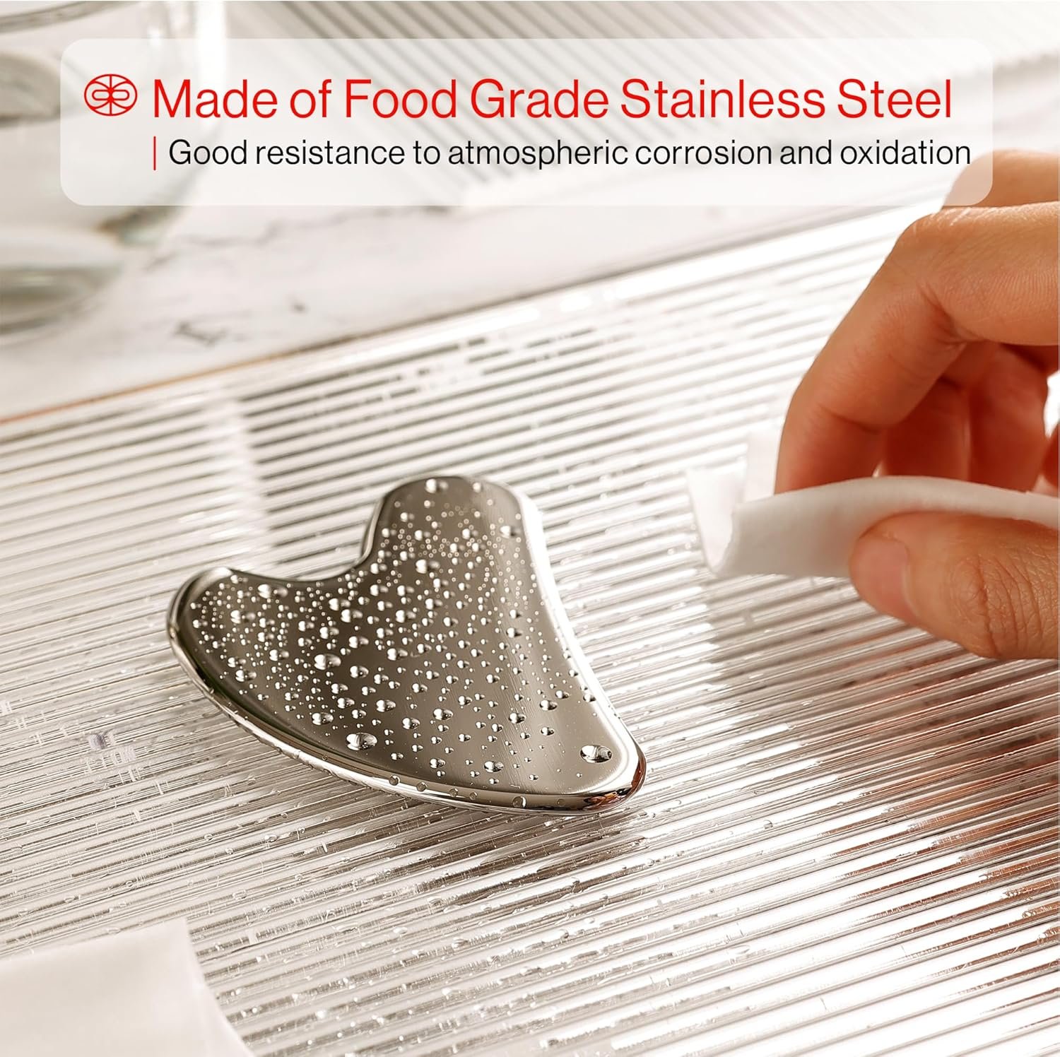 Rena Chris 100% Metal Gua Sha Stone, Face Guasha Tool for Jawline Sculpting and Puffiness Reducing, Gua Sha Massage Tool Suitable for Daily Skin Care Routine (Stainless Steel) - Image 2