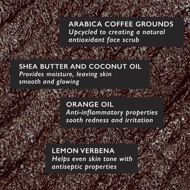 UpCircle Coffee Face Scrub - Citrus Blend For Normal + Dry Skin 100ml - Shea Butter, Coconut + Rosehip Oil - Natural, Vegan Face Exfoliator For Soft, Smooth Skin - Image 4