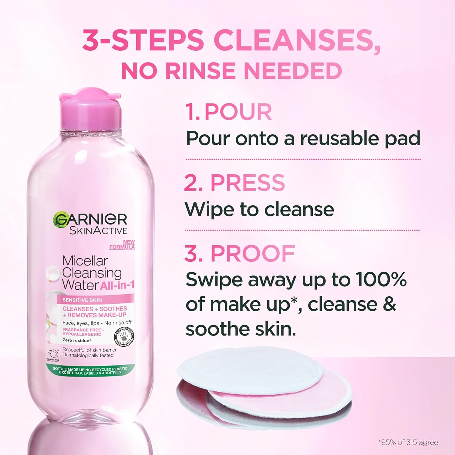 Garnier Micellar Cleansing Water, Gentle face Cleanser & Makeup Remover, Fragrance-Free, Vegan Formula, Suitable For All Skin Types, Even Sensitive, Skin Active, 700ml - Image 7