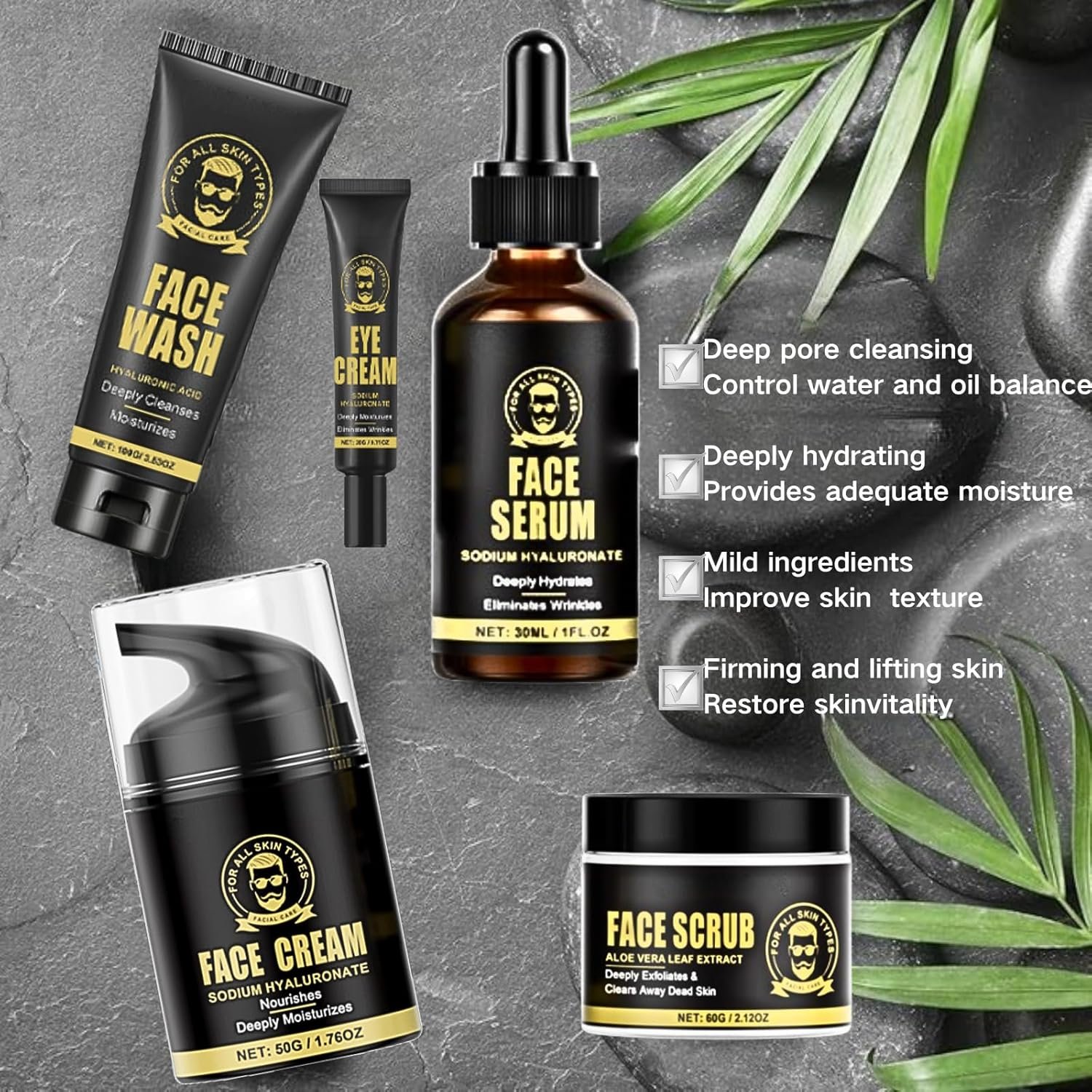 5PCS Men's Anti-Aging Care Set - Mens Skin Care Sets & Kits - Mens Face Cream, Face Wash & Scrub, Eye Cream, Anti Wrinkle Serum- Gifts for Men -Moisturiser For Men Day & Night - Image 4