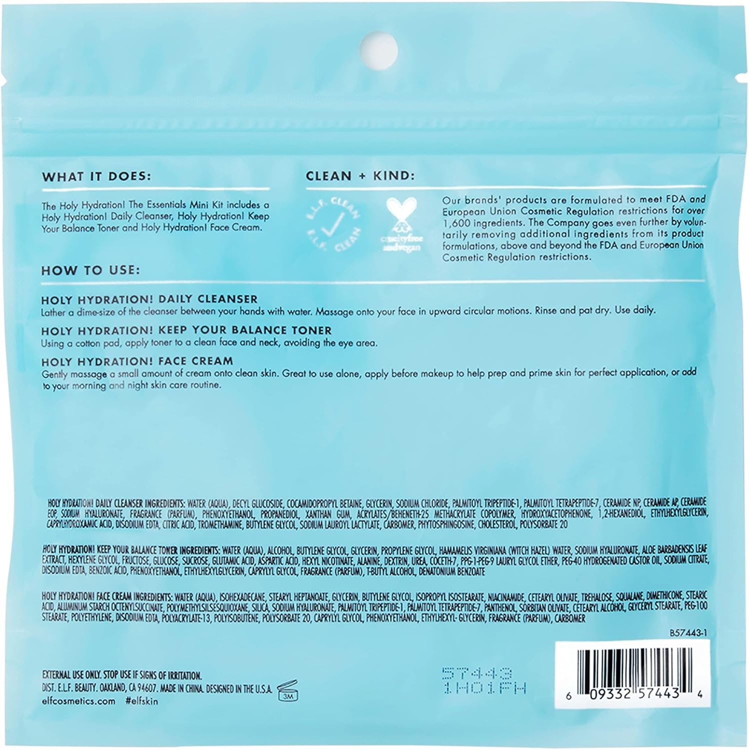 e.l.f. SKIN Holy Hydration! The Essentials Mini Kit, Cleanser, Toner & Moisturiser For Hydrated & Balanced Skin. - Image 5