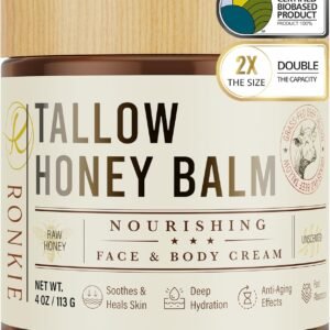 Beef Tallow Skincare Moisturizer for Face: 100% Grass-Fed Beef Tallow and Raw Honey Balm - 4oz Unscented Natural Tallow Face Cream Soft Smooth for Dry Skin and Eczema