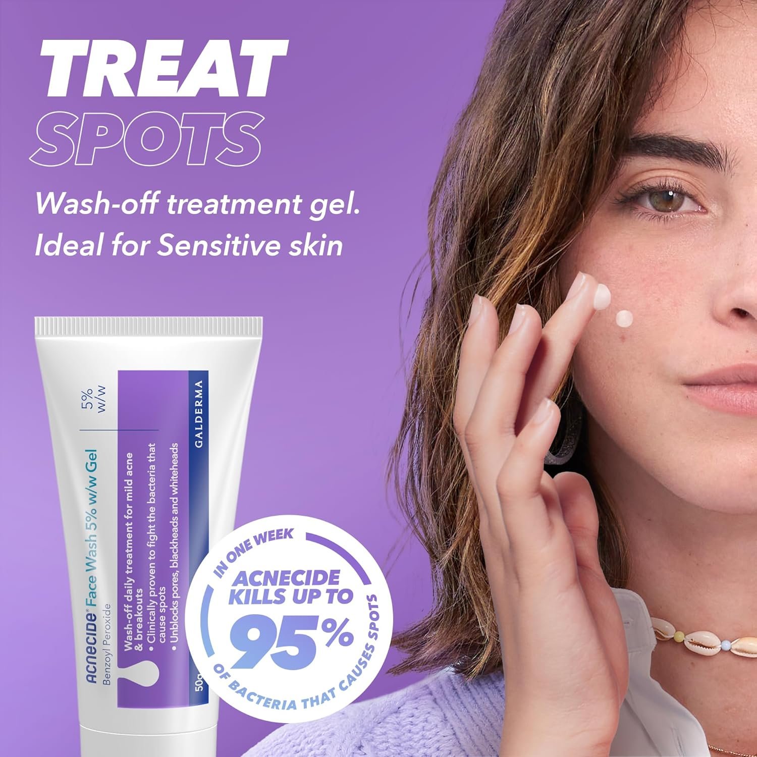 Acnecide Face Wash Gel 5% Benzoyl Peroxide Acne Treatment for Spot-Prone Skin 50g - Image 2