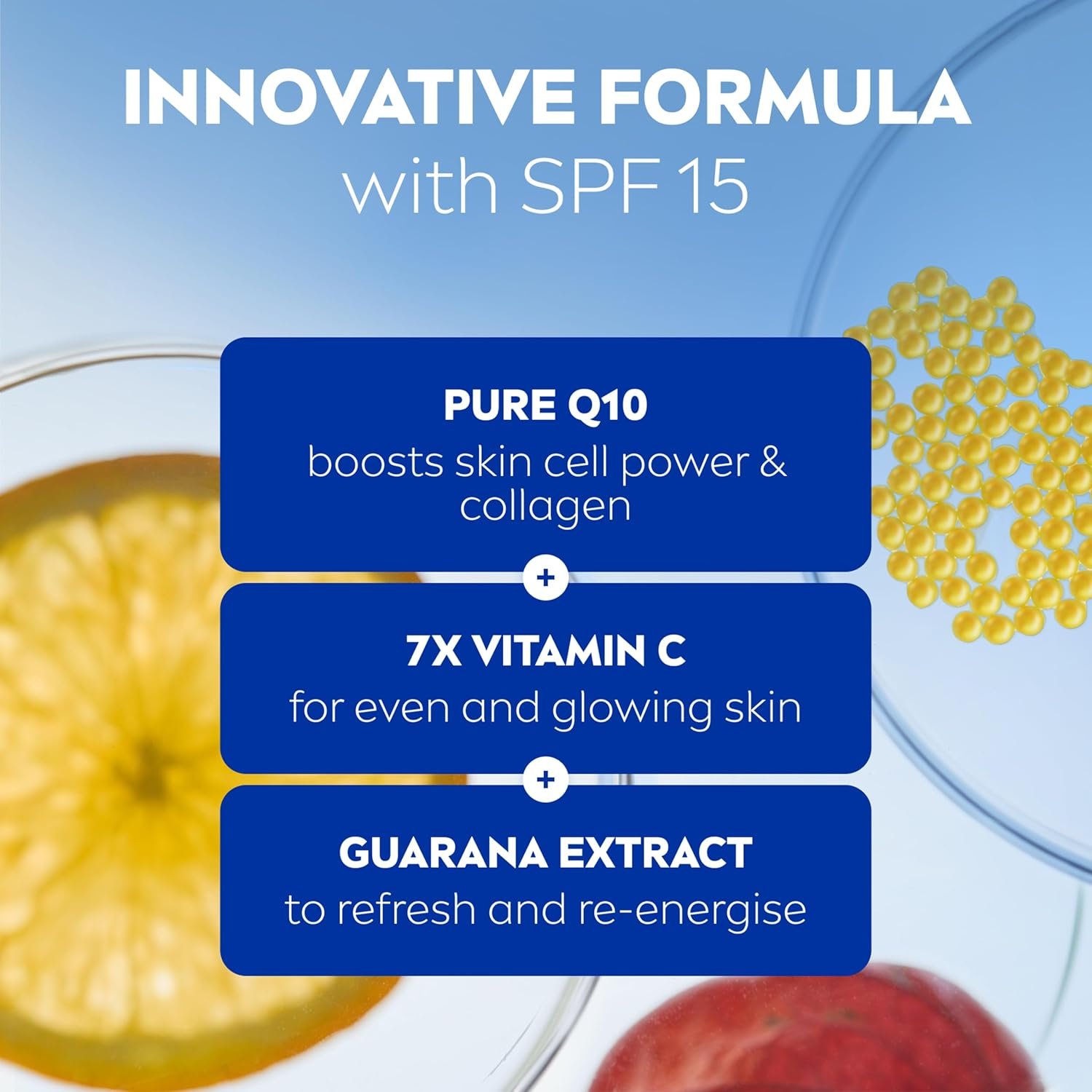 NIVEA Q10 Anti-Wrinkle Energy Radiance Boost Day Cream SPF 15 (50ml), Fast absorbing Anti-Wrinkle Moisturiser with Vitamin C, Day Cream for immediately refreshed and healthy glowing skin - Image 3