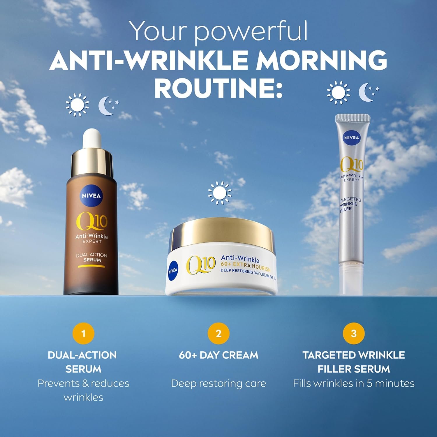 NIVEA Q10 Power 60+ Skin Anti-Wrinkle + Replenishing Day Cream (50 ml), Powerful Anti Ageing Cream, Moisturiser for Women with Coenzyme Q10, Day Face Cream with SPF15,Packaging may vary - Image 8