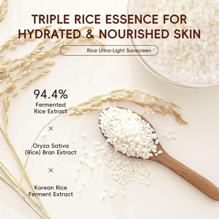 Rice Skin Care Set - 6 Piece Pamper Gifts For Women: Rice Milky Toner, Cleanser, Glow Serum, Face Cream, Eye Cream, Sunscreen SPF 50+ - Radiant Glow, Sensitive Skin Relief & Even Tone, Korean Skincare - Image 3