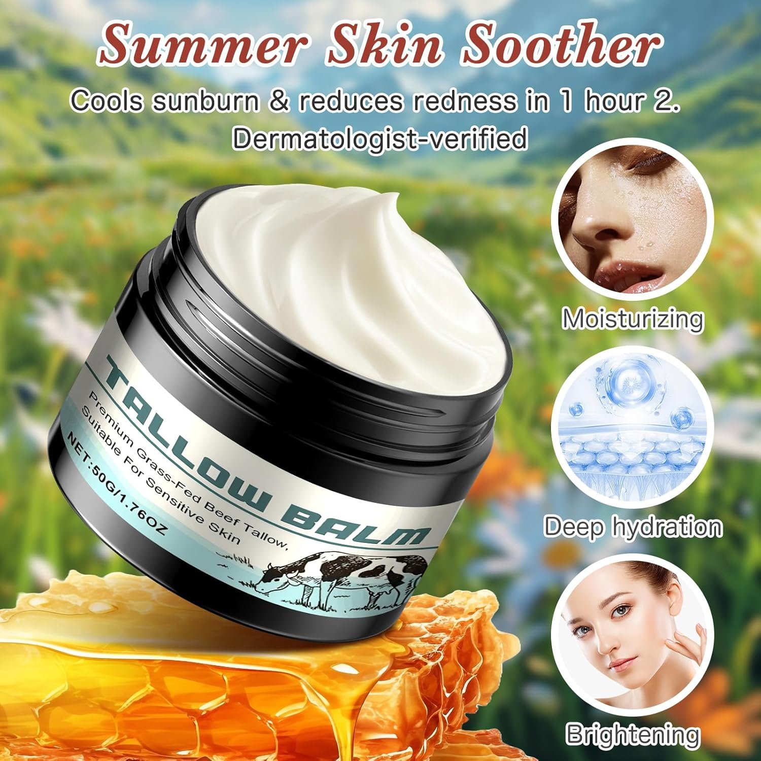 Beef Tallow Skin Care Beef Tallow Tallow Face Cream Beef Tallow Moisturiser Tallow and Honey Balm Tallow Face Moisturizer for Skin Care, Unscented, Multi-purpose Balm for Face & Body(1) - Image 4