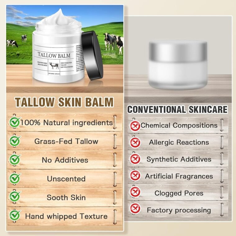Beef Tallow Skin Care 120g, Tallow Face Cream Grass-Fed Tallow And Honey Balm Natural Beef Tallow Honey Balm, Deeply Nourishing For Face & Body, Natural Skin Care (White, 1PC) - Image 5