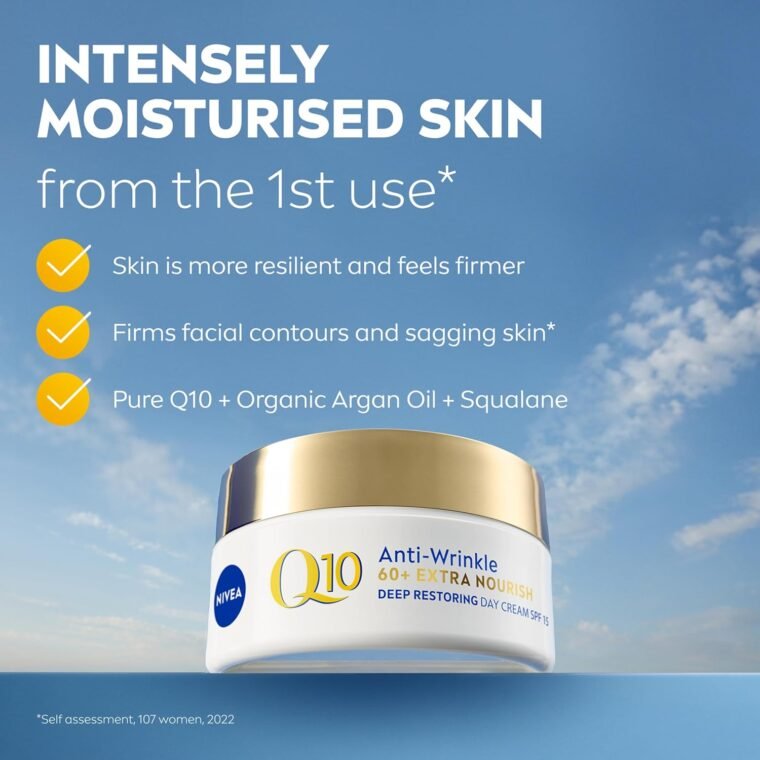 NIVEA Q10 Power 60+ Skin Anti-Wrinkle + Replenishing Day Cream (50 ml), Powerful Anti Ageing Cream, Moisturiser for Women with Coenzyme Q10, Day Face Cream with SPF15,Packaging may vary - Image 2