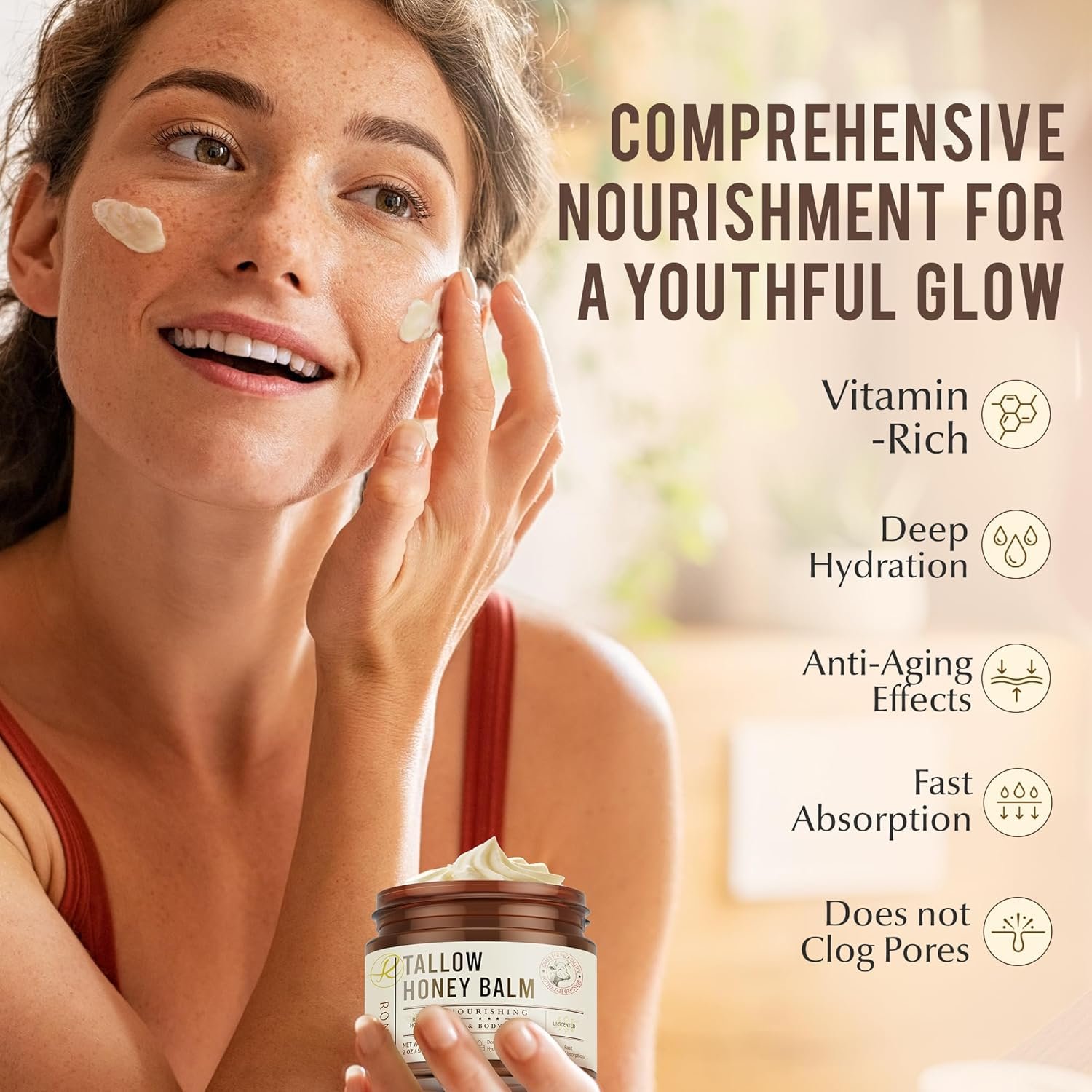 Beef Tallow Skincare Moisturizer for Face: 100% Grass-Fed Beef Tallow and Raw Honey Balm - 4oz Unscented Natural Tallow Face Cream Soft Smooth for Dry Skin and Eczema - Image 4