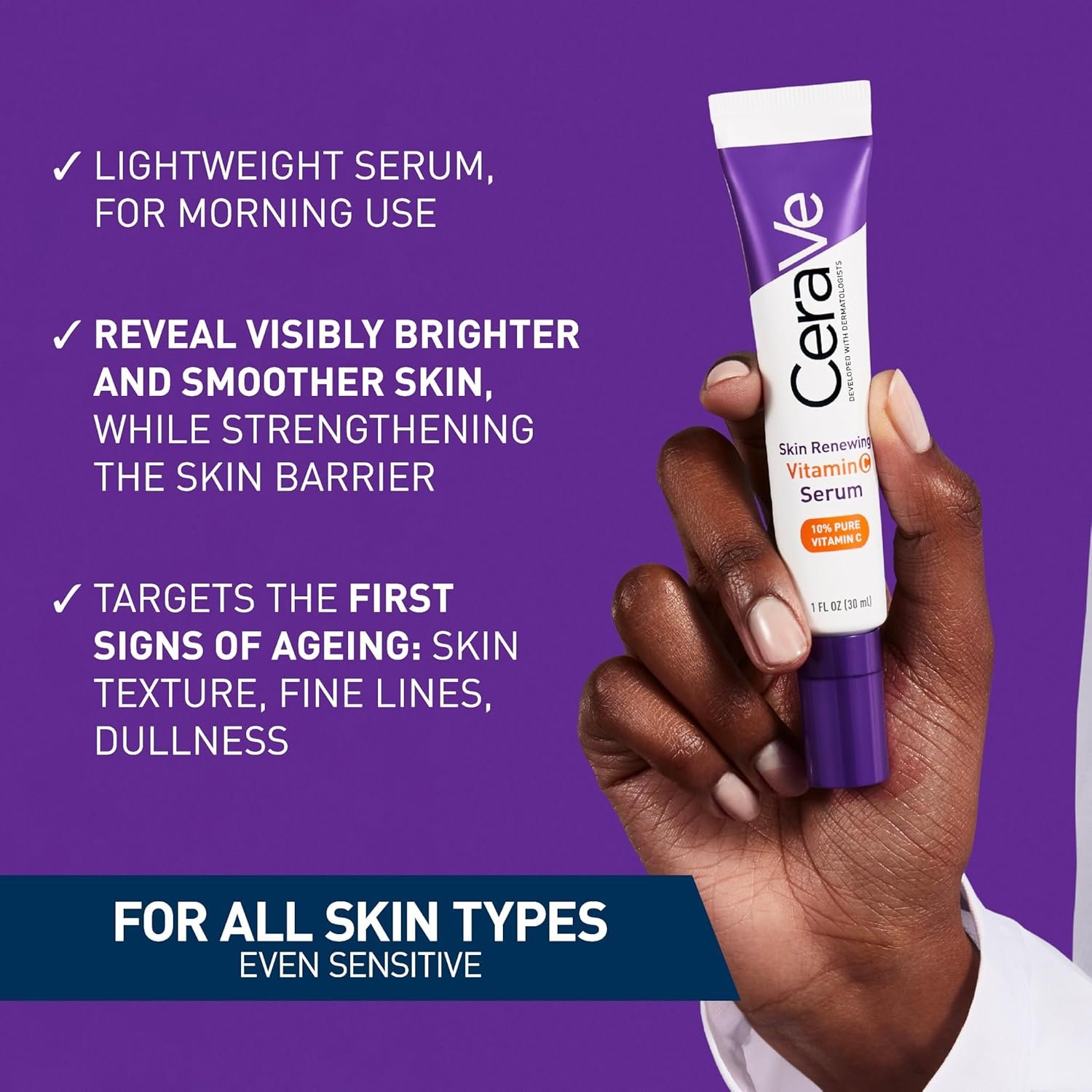 CeraVe Skin Renewing 10% Pure Vitamin C Serum with Ceramides for Brighter and Smoother Skin, 30 ml - Image 3