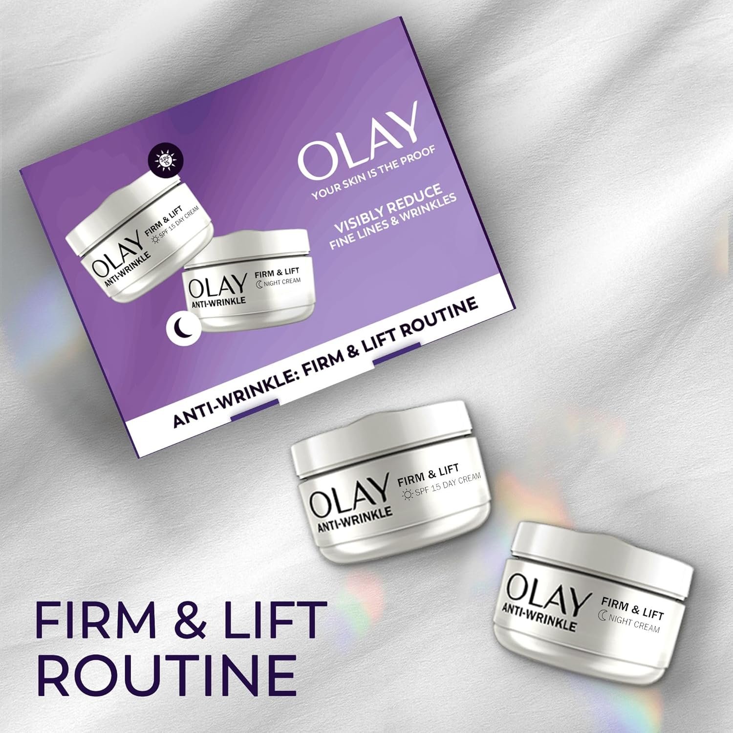Olay Anti-Wrinkle Firm & Lift Giftset: SPF15 Day Face Cream 50ml + Night Cream Moisturiser 50ml, Anti-Ageing Skin Care - Image 2
