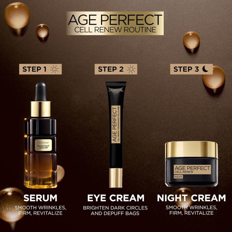L'Oreal Paris Midnight Serum Cell Renew, Age Perfect Anti-Oxidant Recovery Complex Night Serum For Anti- Wrinkle, Firmness And Radiance, 30ml - Image 3