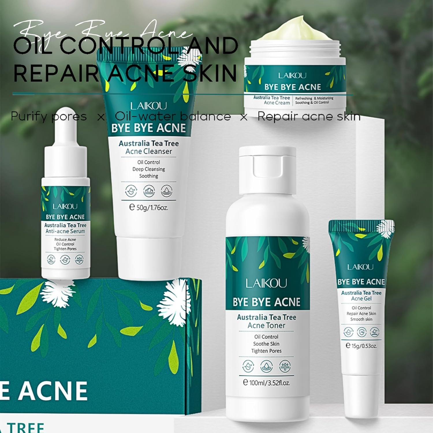Tea Tree Acne Skin Care Sets & Kits, Tea Tree Oil For Skin, Teen Skincare Set With Cleanser,Toner,Serum,Cream,Gel, Rapid Relief Acne Treatment Shrink Pore Control Oil, Gifts For Teenagers Girls Boys - Image 2