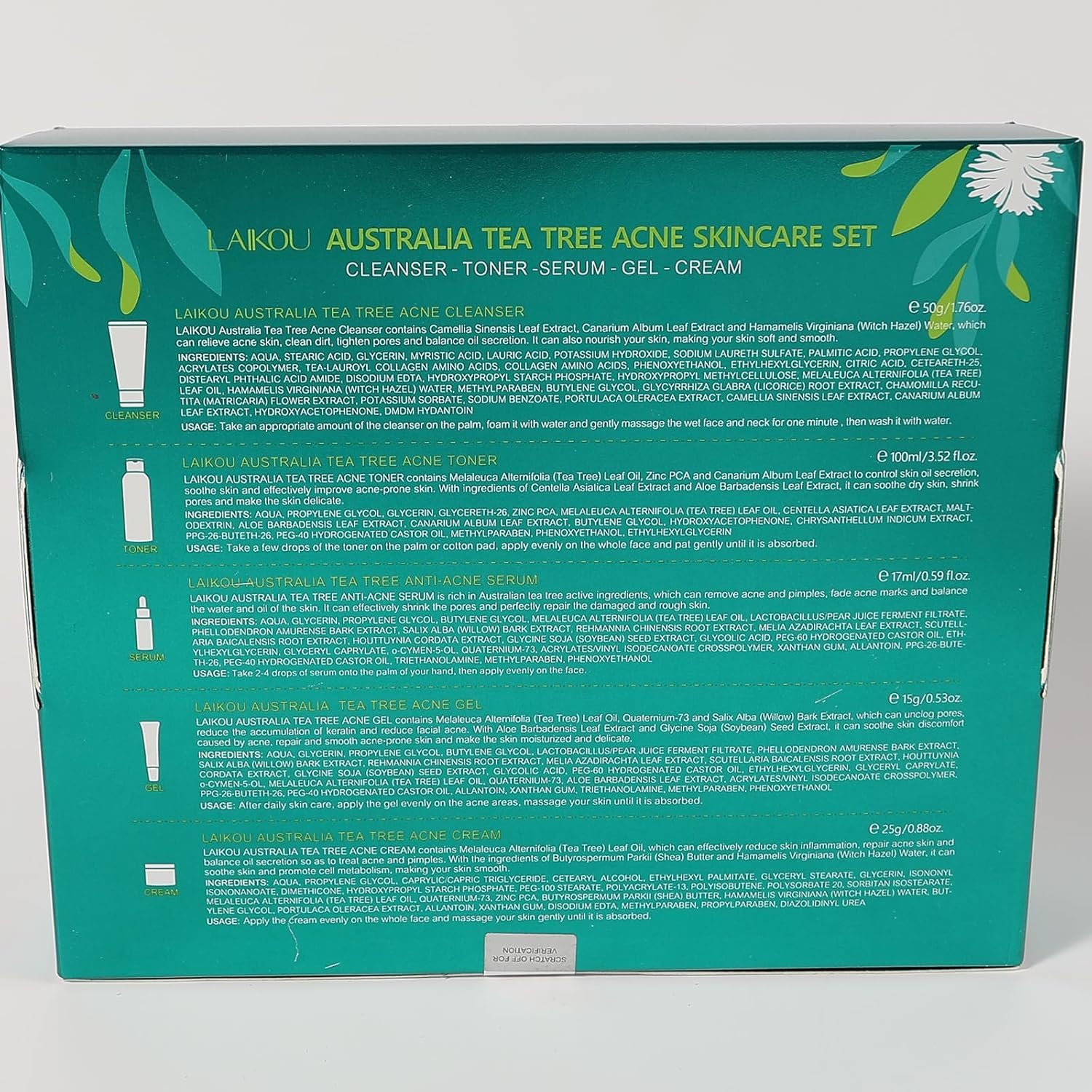 LAIKOU Tea Tree Acne Skincare Set, Facial Skin Care Sets & Kit with Cleanser, Toner, Serum, Cream, Gel, Acne Treatment Remove Shrink Pores Control Oil Gift for Teenage Girls Women All Skin - Image 10