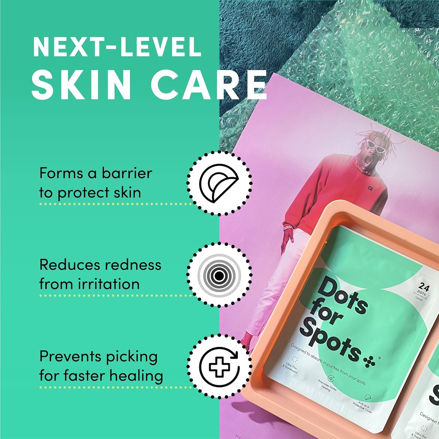 Dots for Spots Pimple Patches - Pack of 24 Translucent Hydrocolloid Spot Treatment Stickers for Face - Fast-Acting, Vegan & Cruelty Free - Korean Skin Care - Image 3