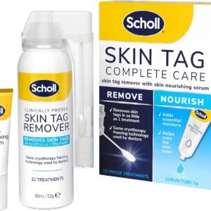 Scholl Complete Care Skin Tag Removal Kit - Safe & Effective Skin Tag Remover - Moisturising Serum Restores Skin's Appearance - Clinically Proven - 12 Treatments Plus Hydrating Serum