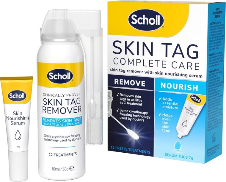 Scholl Complete Care Skin Tag Removal Kit - Safe & Effective Skin Tag Remover - Moisturising Serum Restores Skin's Appearance - Clinically Proven - 12 Treatments Plus Hydrating Serum