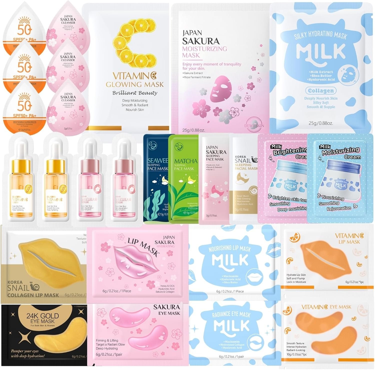 27PCS Pamper Gifts for Women - Teenage Girls Gifts - Skincare Set with Face Mask,Sleeping Face Mask,Face Serum,Face Cream,Body Cream,Lip Mask,Eye Patch - Birthday Gifts for Women - Skin Care Gift Set