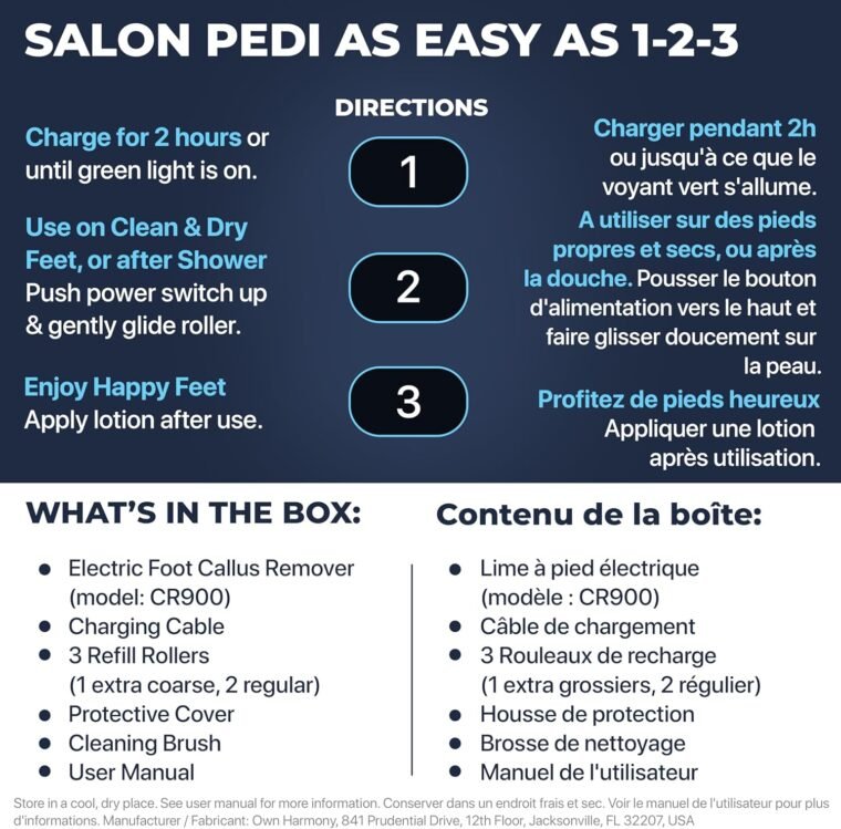 Electric Hard Skin Remover for Men by Own Harmony: USA's Best Rated Callus Remover- Rechargeable Pedicure Tools w 3 Coarse Rollers, Velvet-Smooth Foot Care Professional Spa Pedi Feet File (USB Cord) - Image 5