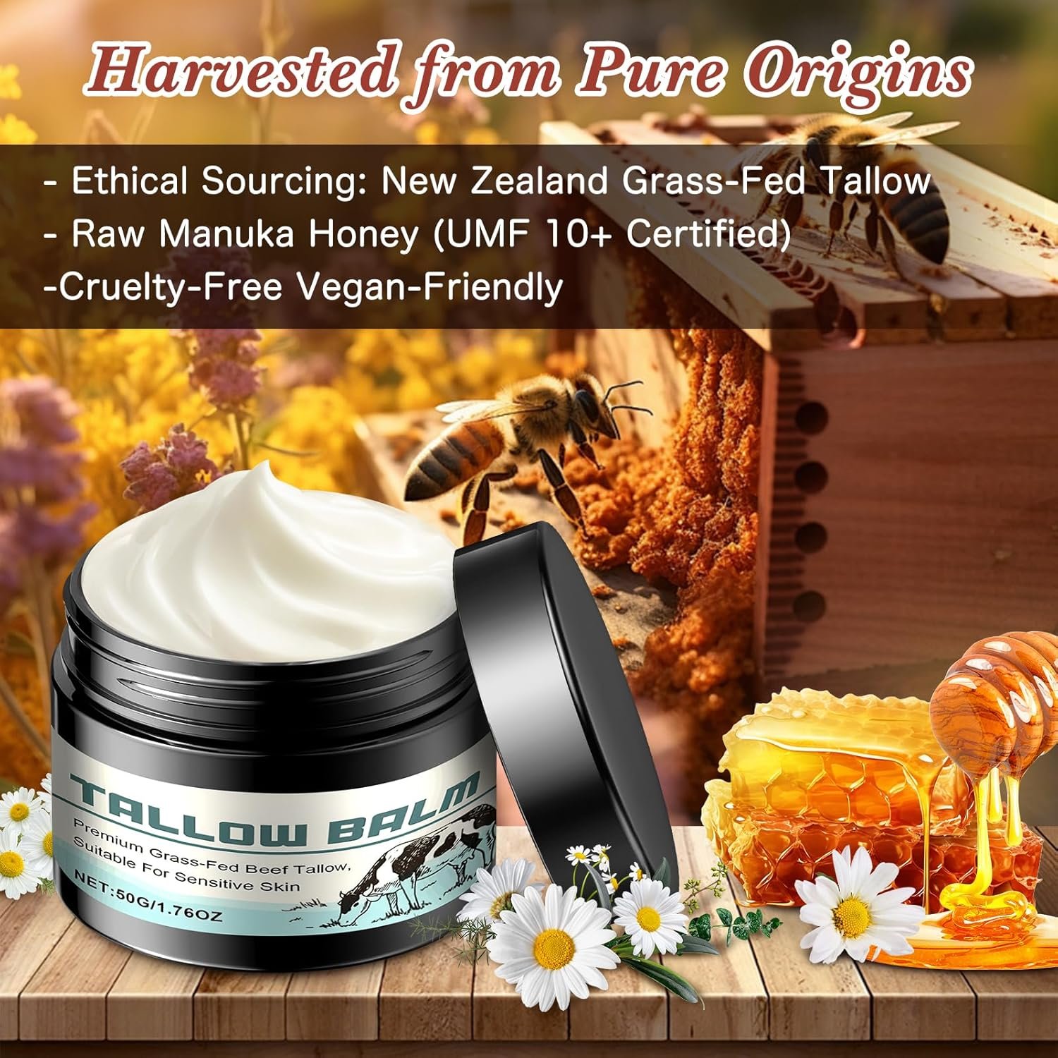 Beef Tallow Skin Care Beef Tallow Tallow Face Cream Beef Tallow Moisturiser Tallow and Honey Balm Tallow Face Moisturizer for Skin Care, Unscented, Multi-purpose Balm for Face & Body(1) - Image 5