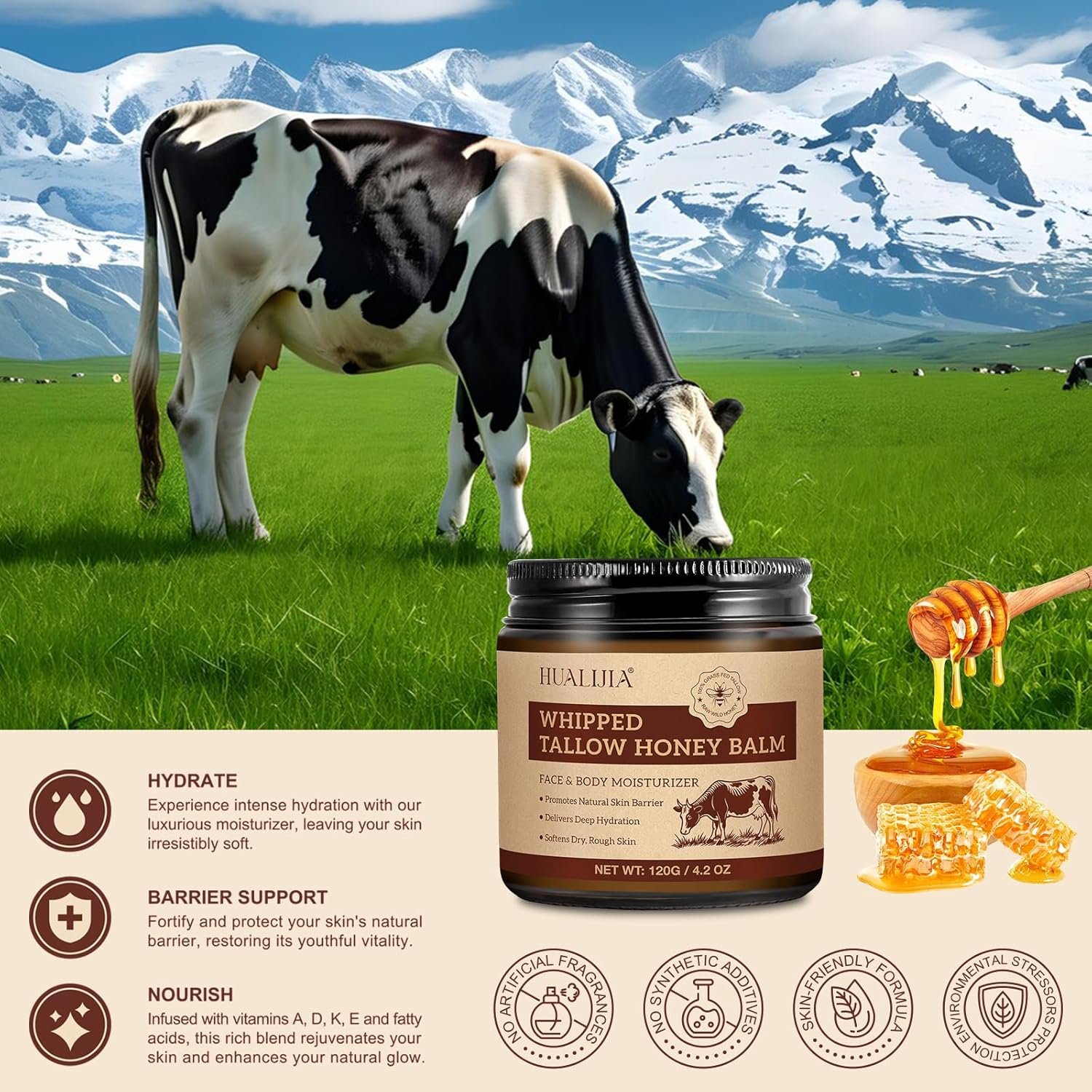 Beef Tallow Skin Care, Tallow Face Cream(120g), Grass Fed Beef Tallow Moisturizer, Deeply Nourishing, for Face Body Dry Skin - Image 3