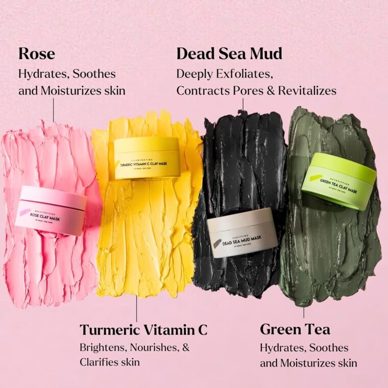 VogueNow Clay Mask Gift Pack of 4 Jars (400g) With Cute Headband & Brush | Premium Clay Face Mask | Turmeric Vitamin C, Green Tea, Rose, Dead Sea Mud For Face | Spa Gift set for Women - Image 5