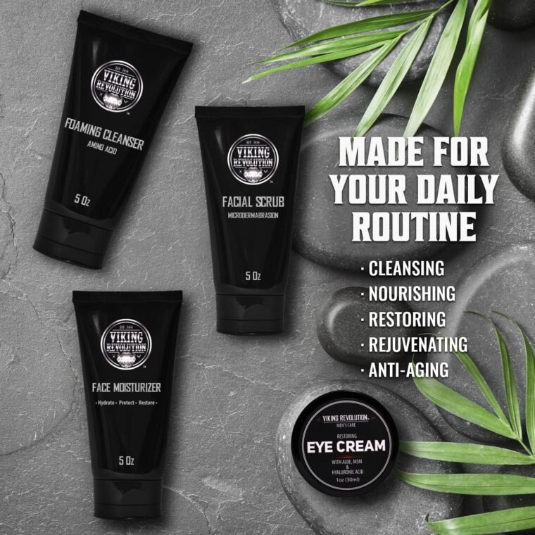 Viking Revolution - Mens Skincare Kit - Includes (148ml Each) Mens Face Moisturiser, Mens Face Wash, Mens Face Scrub and Mens Eye Cream (30ml) - Mens Skincare Gift Set - Gifts For Men - Image 6