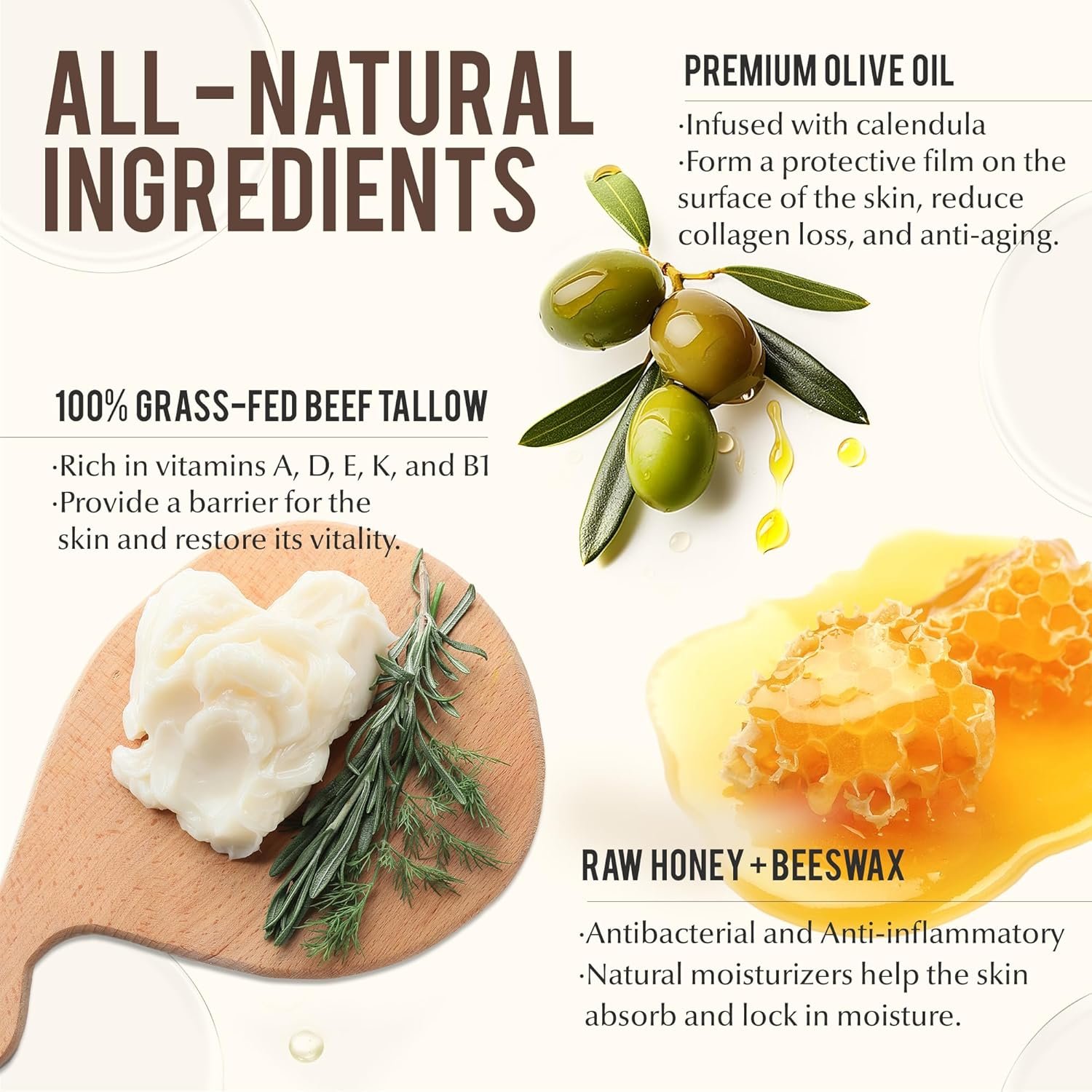 Beef Tallow Skincare Moisturizer for Face: 100% Grass-Fed Beef Tallow and Raw Honey Balm - 4oz Unscented Natural Tallow Face Cream Soft Smooth for Dry Skin and Eczema - Image 2